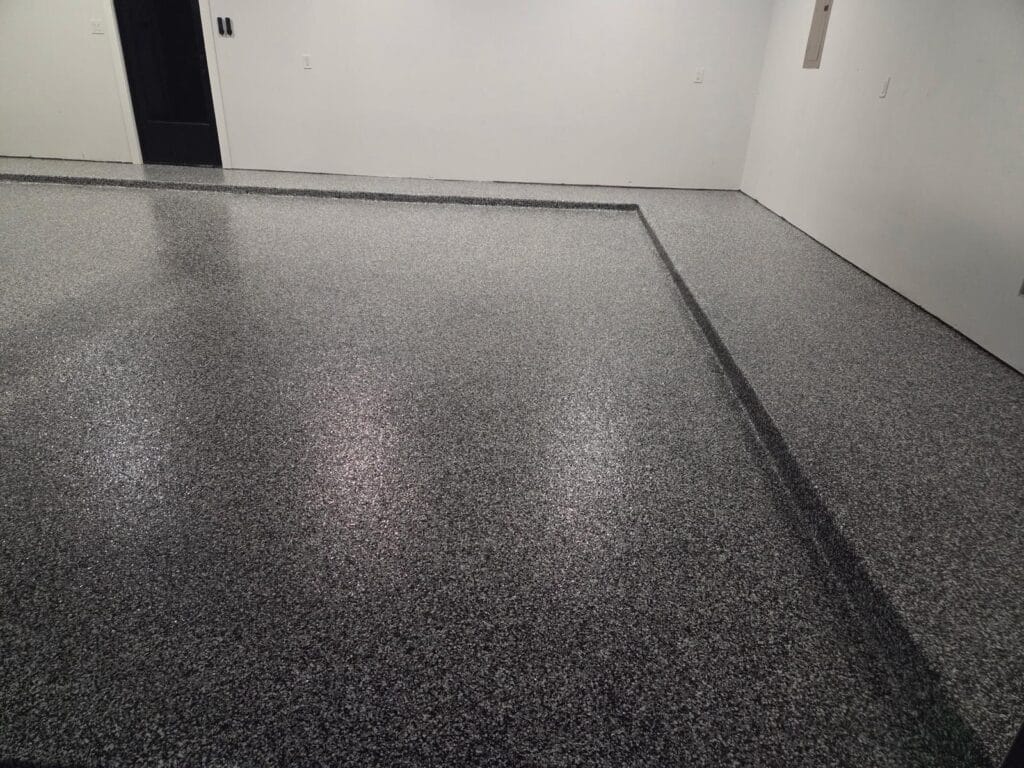 Flake epoxy floor coating in a residential garage